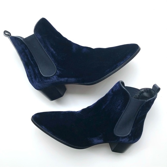 L.K. Bennett Becky Navy Velvet Ankle Boots - Picture 4 of 16